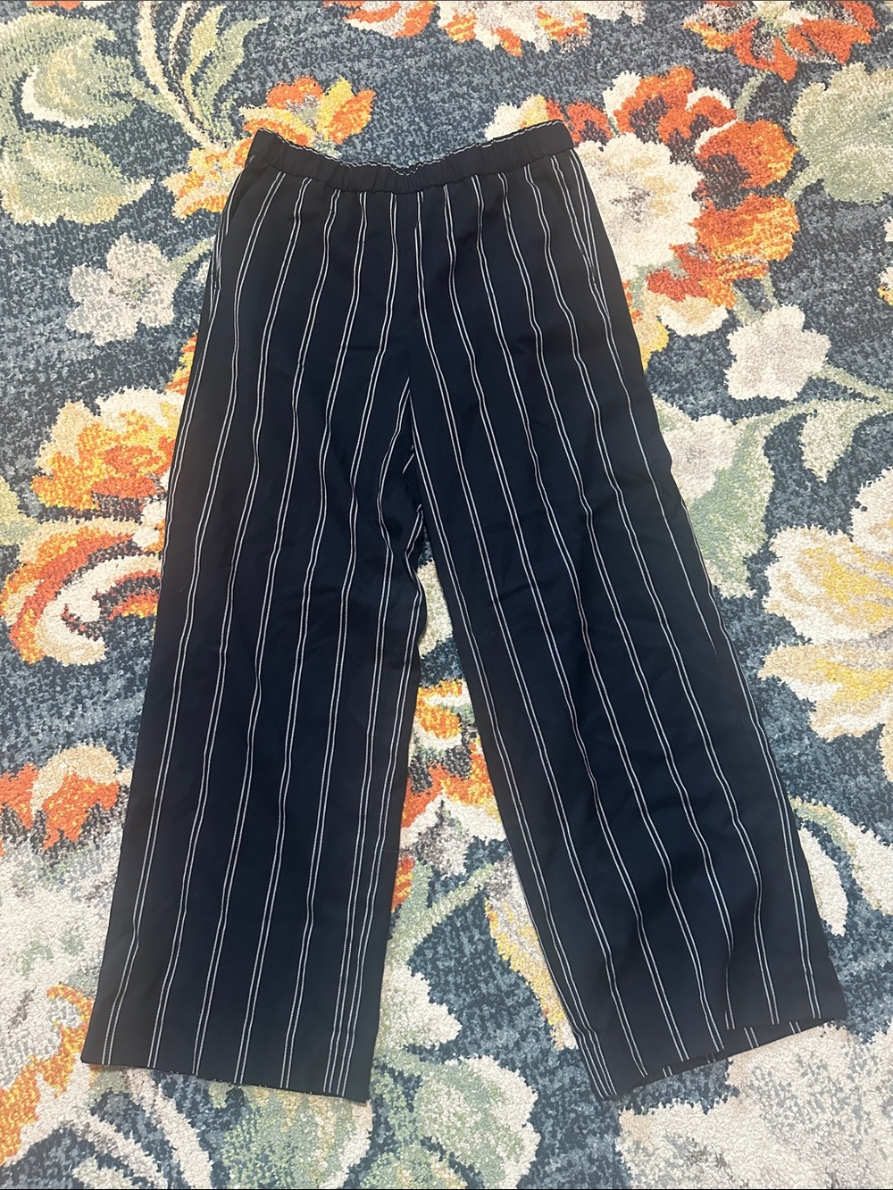Banana Republic Navy Pinstripe Wide-Leg Pants